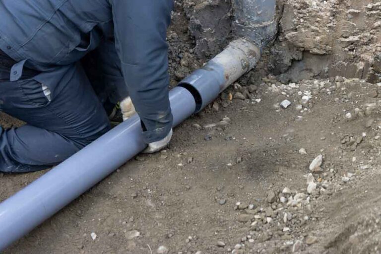 outdoor sewer line replacement in progress